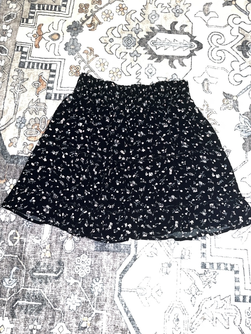 Black Floral Tiered Skirt